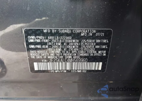 2021 Subaru Forester Sport from USA, damaged, VIN JF2SKALC4MH569960